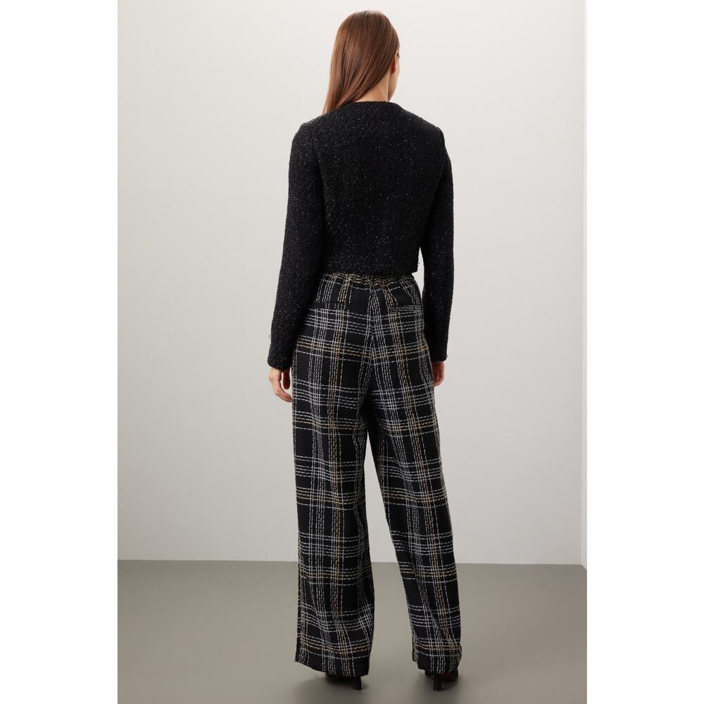 Slate & Willow Black Plaid Tweed Wide Leg High Rise Trouser Dress Pants Size M - Picture 2 of 14